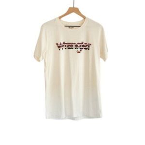 Wrangler Women's Logo Wrancher Shirt Cream 100% Cotton Tee Urban Cowgirl Large